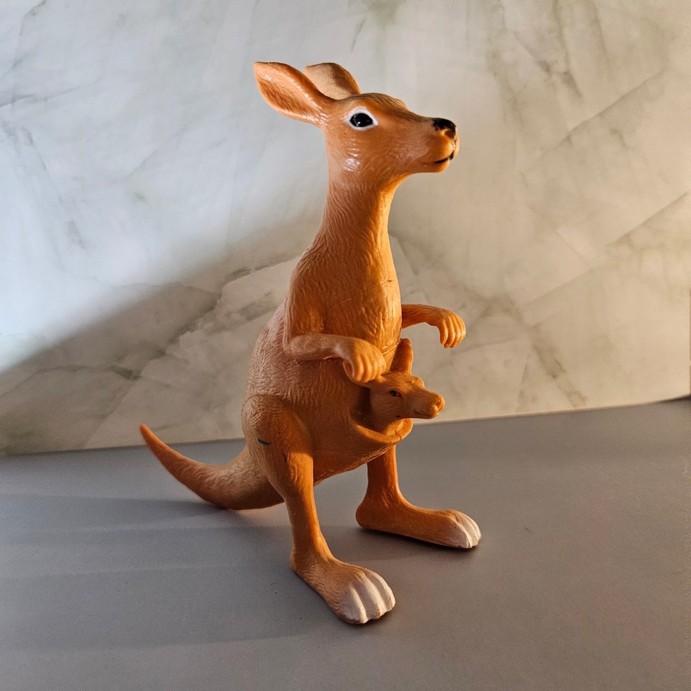 Vintage Kangaroo Toy Figurine with Joey in‎ Pouch, Collectible Decor